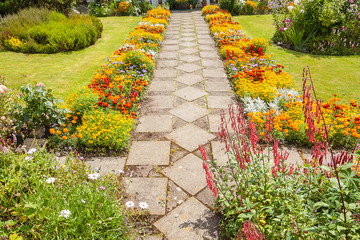 Garden landscaping with a path