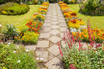 Garden landscaping with a path