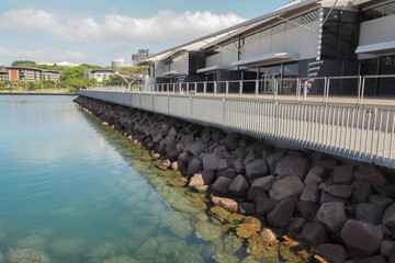 Rocks under a walkway