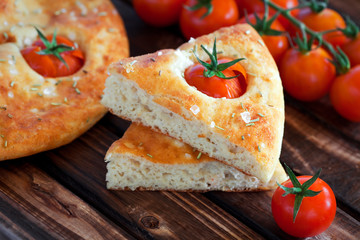 Focaccia with cherry tomatoes, rosemary and sea salt