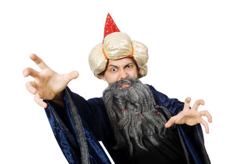 Funny wise wizard isolated on the white