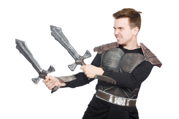 Funny knight isolated on the white background