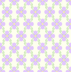 Purple Flower and Spiral Seamless Pattern on Pastel Background