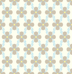 Brown Flower and Spiral Seamless Pattern on Pastel Background