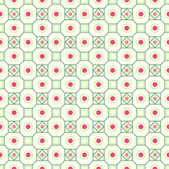 Green Retro Flower Circle and Square Seamless Pattern