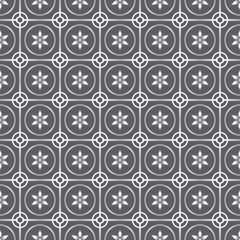 Silver Circle and Flower Seamless Pattern on Pastel Background