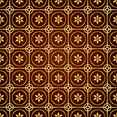 Gold Circle and Flower Seamless Pattern on Pastel Background