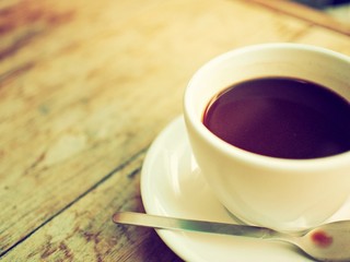 cup of coffee on wood desk