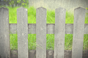 wood wall and green grass background