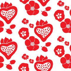 strawberries and flowers - seamless pattern.