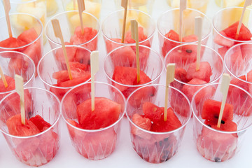 Cups with watermelon