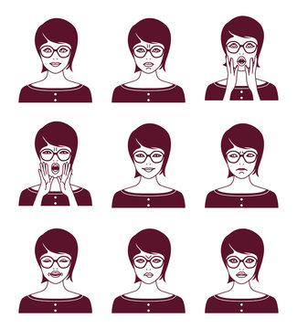 Woman with different facial expression