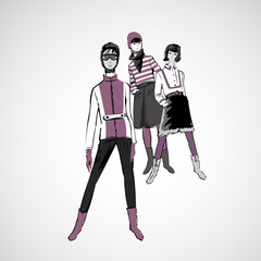 Vector sketch girls in fashion clothes eps