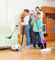 family with  cleaning equipment