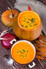 Fresh cooked pumpkin soup