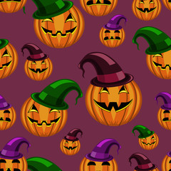 seamless pattern halloween pumpkin with hat