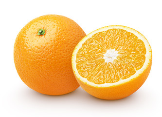 Orange citrus fruit with half isolated on white