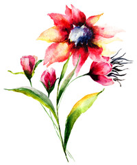 Watercolor illustration of Red flowers