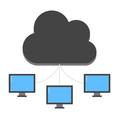 Cloud services icon. Black cloud with computers.