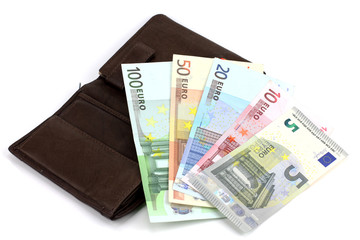 leather wallet with money.