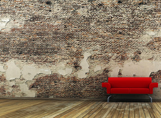 wall and red sofa room