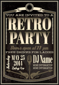 template for a retro party, concert, events