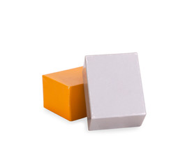 Gray and yellow boxes on white background