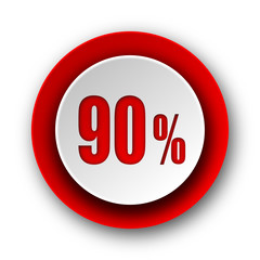 90 percent red modern web icon on white background