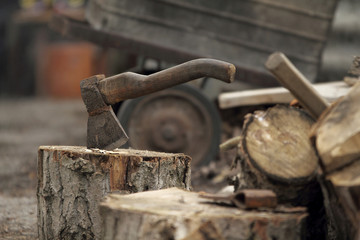 Axe thrusted in stump