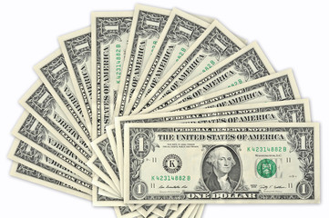 fan, dollars isolated on white