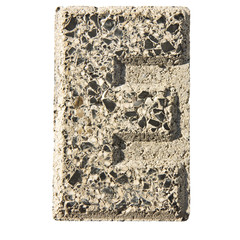 Letter E carved in a concrete block
