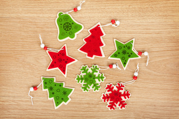 Christmas decor on wooden background