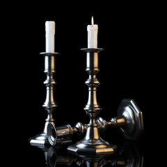 Retro Candelabra With Burning Candles On Black Background