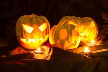 Halloween pumpkins in the dark