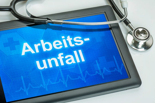 Tablet mit dem Text Arbeitsunfall auf dem Display