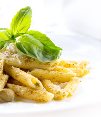 Penne Pasta with Pesto Sauce. Italian Cuisine