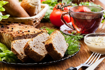 Traditional delicious meat pate with vegetables