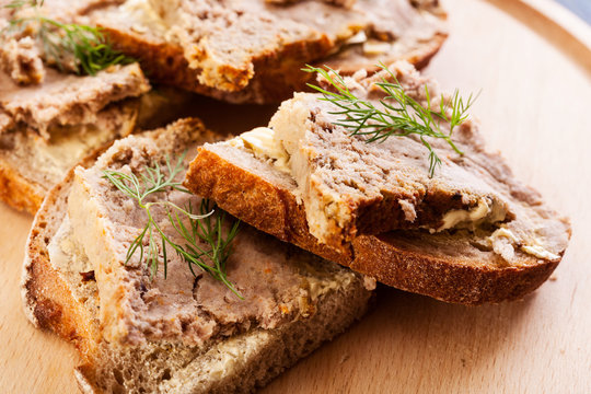 Slices of bread with baked pate