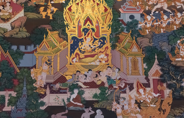 Thai Style Mural Painting:Buddha's Mother's Dream
