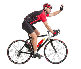 Obraz premium happy cheerful cyclist waving hands