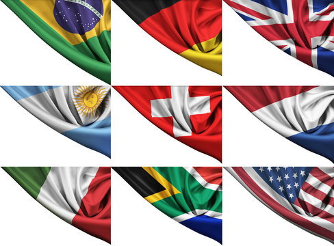 Set of different state flags including USA, UK, Germany, Italy,