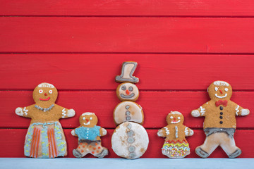 Happy Snowman and gingerbread man family