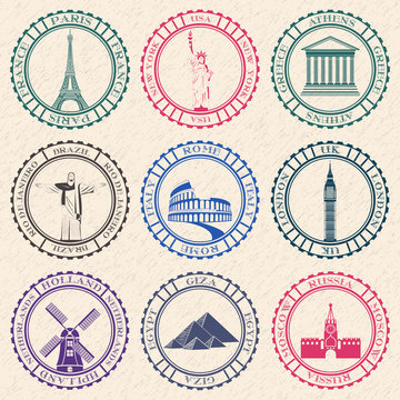 Stickers of Travel. Vector Illustration.