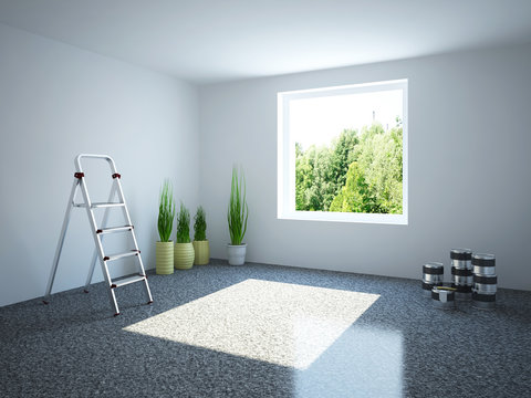 Empty room with a stepladder