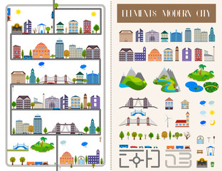 Elements of the modern city or village - stock vector.