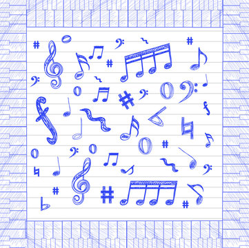 drawing in a notebook "music"