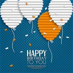 Birthday wish with balloons in the style of flat folded paper.