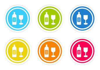 Set of rounded colorful icons with drink symbol