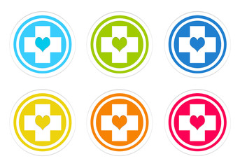 Set of rounded colorful icons with medical symbol