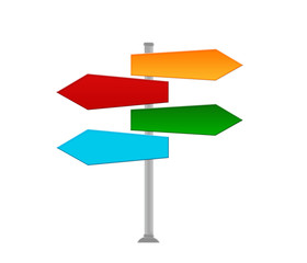 Colorful signal directions in blue, green, orange and red colors